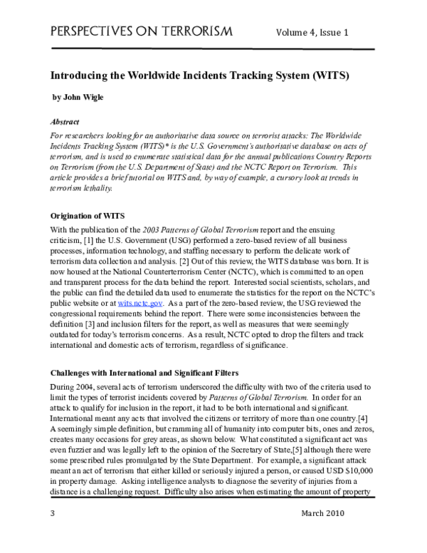 (PDF) Introducing the Worldwide Incidents Tracking System (WITS