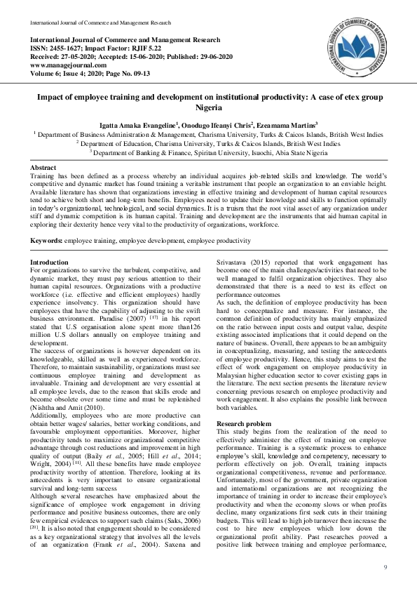 (PDF) Impact of Employee training and development on institutional ...