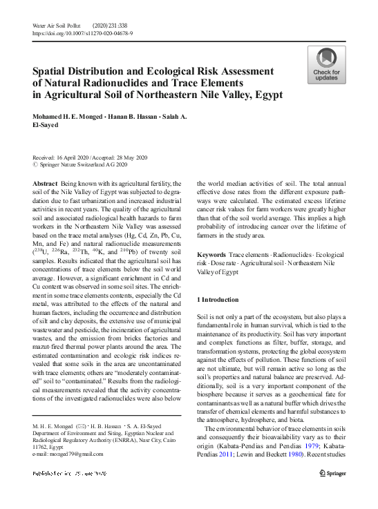 (PDF) Spatial Distribution and Ecological Risk Assessment of Natural ...