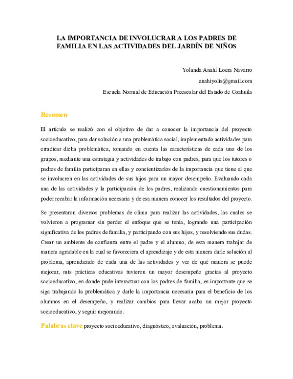 (DOC) LA IMPORTANCIA DE INVOLUCRAR A LOS PADRES DE FAMILIA EN LAS ...
