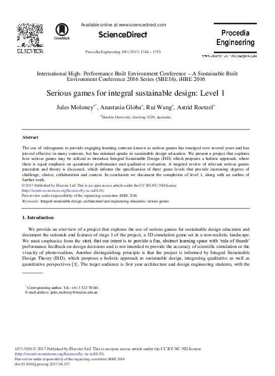 (PDF) ScienceDirect Serious games for integral sustainable design: Level 1
