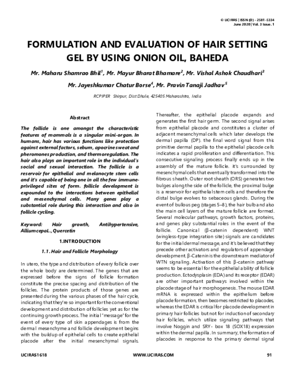 (PDF) FORMULATION AND EVALUATION OF HAIR SETTING GEL BY USING ONION OIL