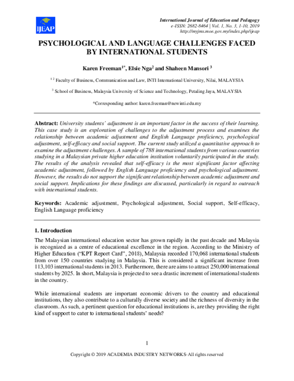 (PDF) PSYCHOLOGICAL AND LANGUAGE CHALLENGES FACED BY INTERNATIONAL STUDENTS