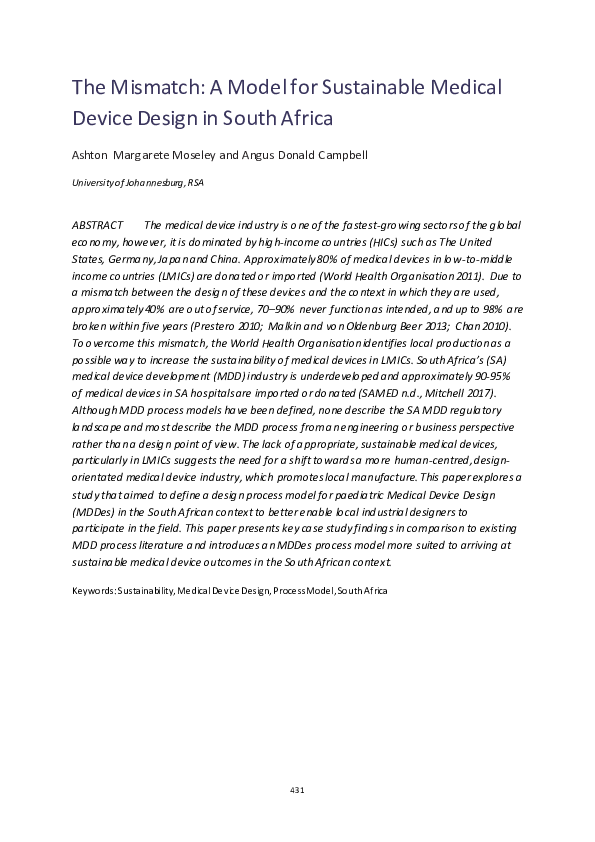 (PDF) The Mismatch A Model for Sustainable Medical Device Design in