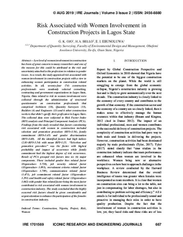 (PDF) Risk Associated with Women Involvement in Construction Projects ...