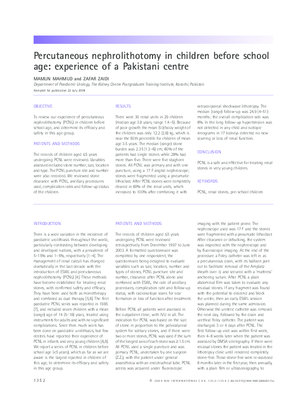 (PDF) Percutaneous nephrolithotomy in children before school age ...
