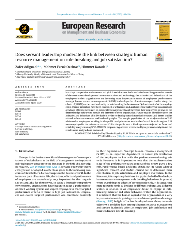  PDF Does Servant Leadership Moderate The Link Between Strategic Human Resource Management On 