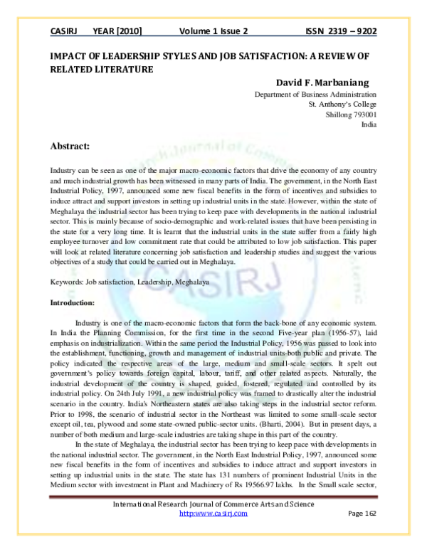 (PDF) IMPACT OF LEADERSHIP STYLES AND JOB SATISFACTION: A REVIEW OF ...