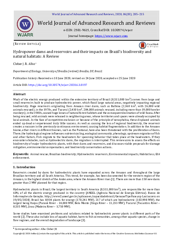(PDF) Hydropower dams and reservoirs and their impacts on Brazil's ...