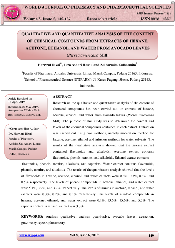 (PDF) QUALITATIVE AND QUANTITATIVE ANALYSIS OF THE CONTENT OF CHEMICAL ...