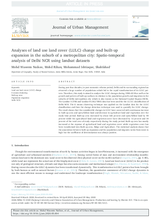 (PDF) Analyses of land use land cover (LULC) change and built-up ...