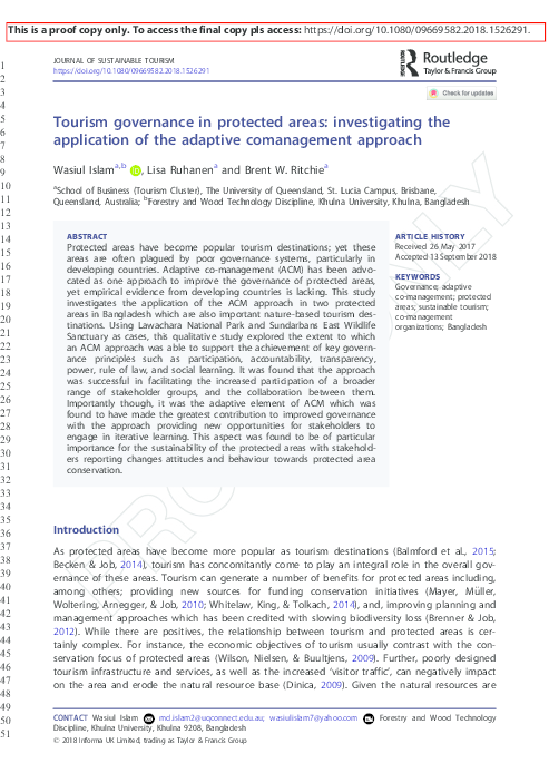 (PDF) Tourism governance in protected areas: investigating the ...