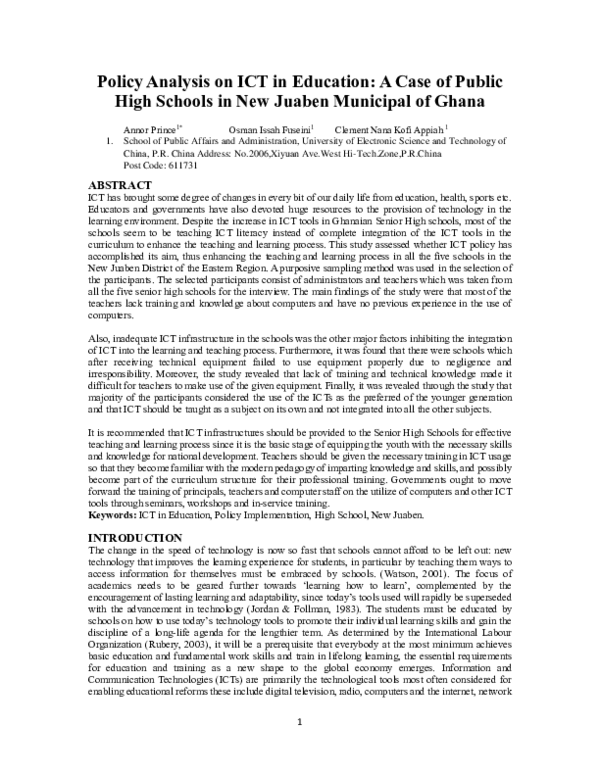 (PDF) Policy Analysis on ICT in Education: A Case of Public High ...
