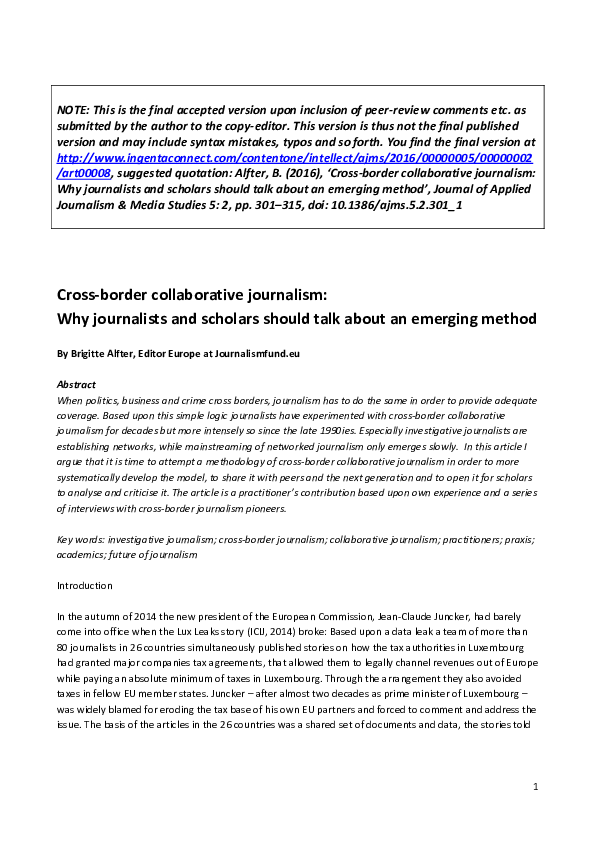 (PDF) Cross-border collaborative journalism: Why journalists and ...