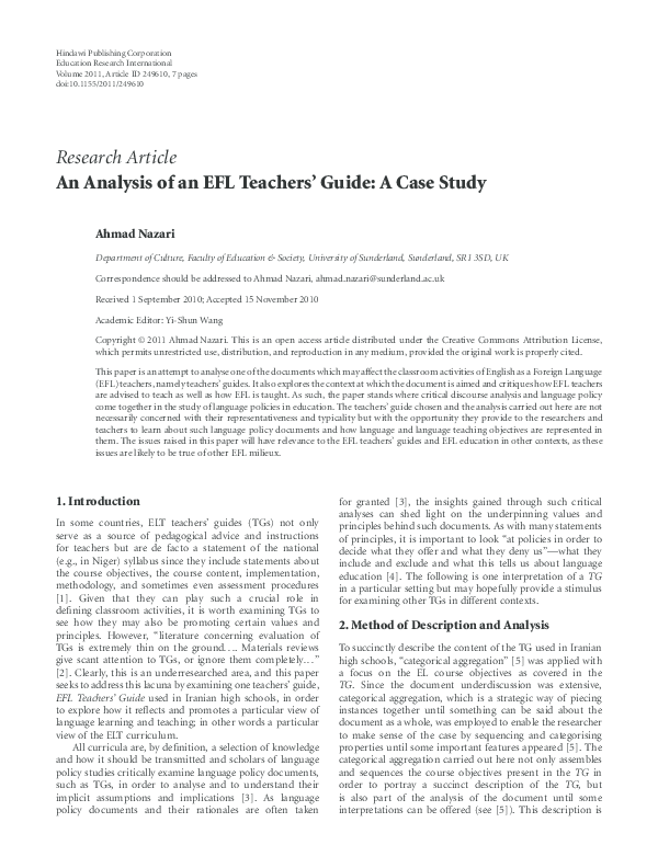 (PDF) An Analysis of an EFL Teachers' Guide: A Case Study