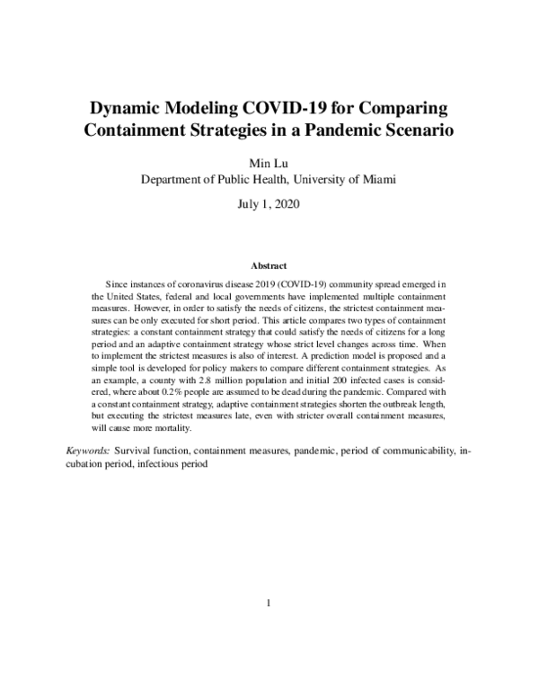 (PDF) Dynamic Modeling COVID-19 for Comparing Containment Strategies in ...
