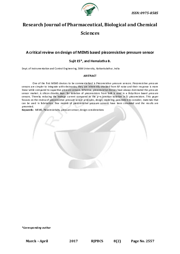 (PDF) A critical review on design of MEMS based piezoresistive pressure ...