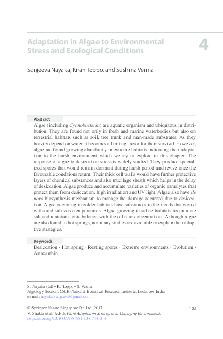 (PDF) Adaptation in Algae to Environmental Stress and Ecological Conditions