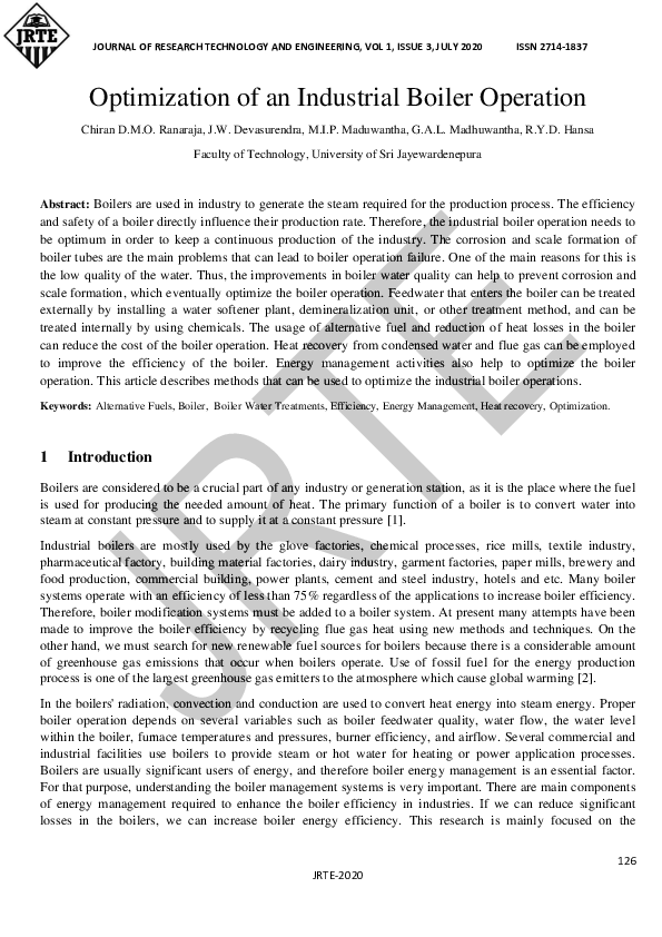 (PDF) Optimization of an Industrial Boiler Operation