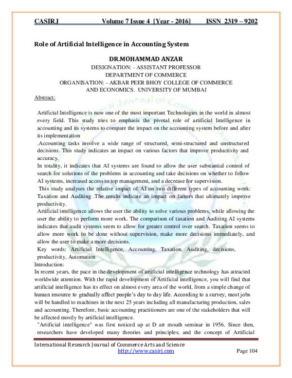 Pdf Role Of Artificial Intelligence In Accounting System Pdf Role Of Artificial Intelligence In Accounting System