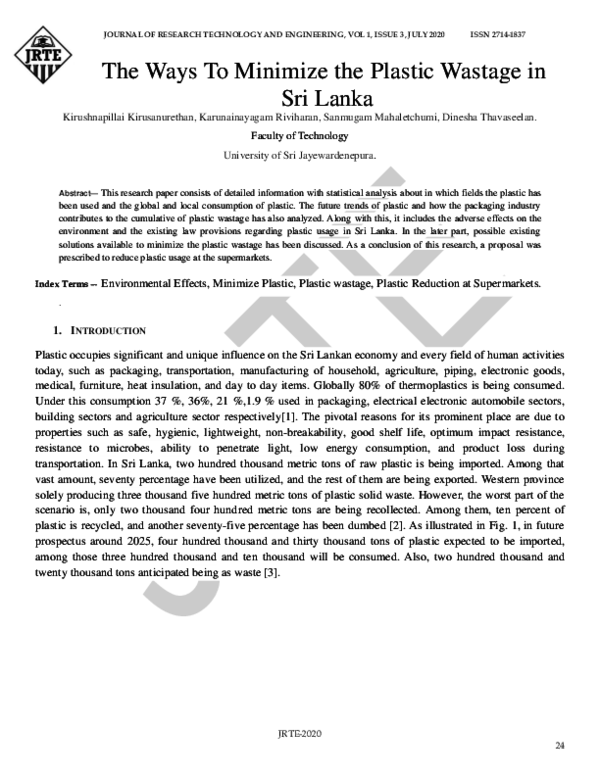(PDF) The Ways To Minimize the Plastic Wastage in Sri Lanka