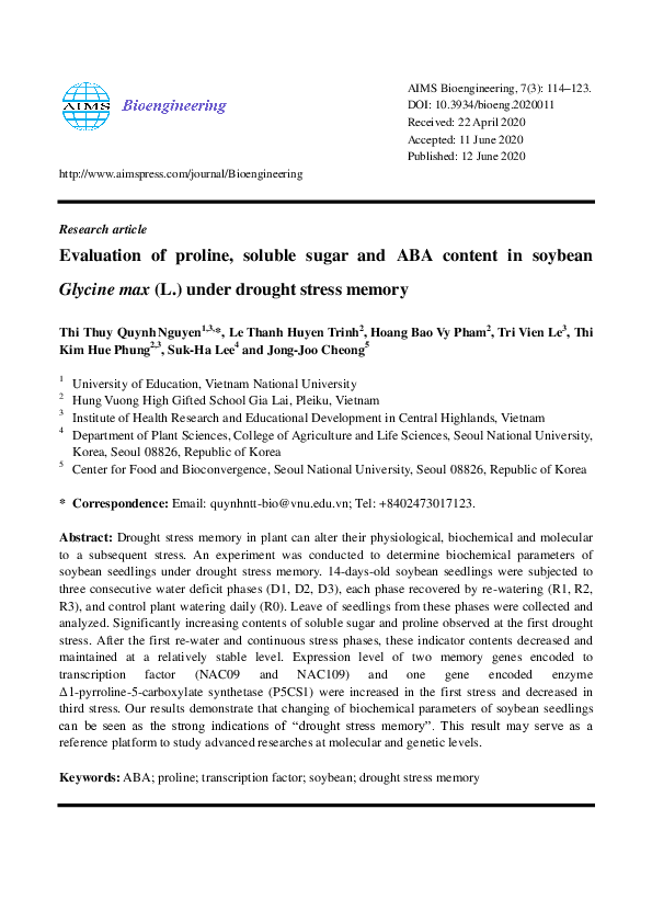 (PDF) Evaluation of proline, soluble sugar and ABA content in soybean ...