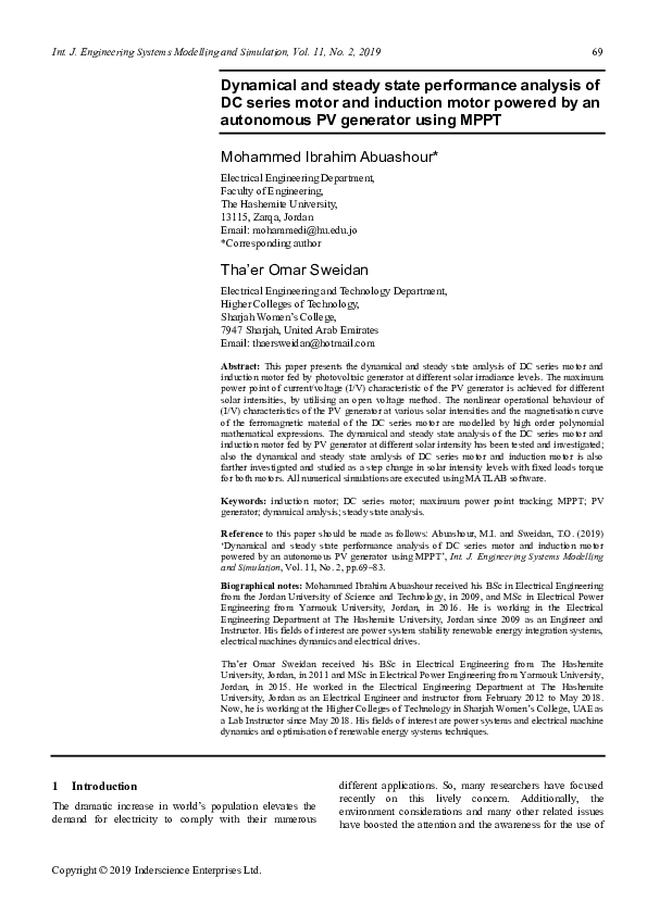 (PDF) Dynamical and steady state performance analysis of DC series ...
