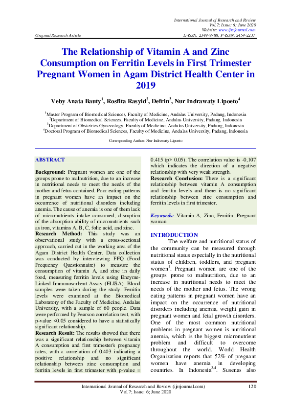 (PDF) The Relationship of Vitamin A and Zinc Consumption on Ferritin ...