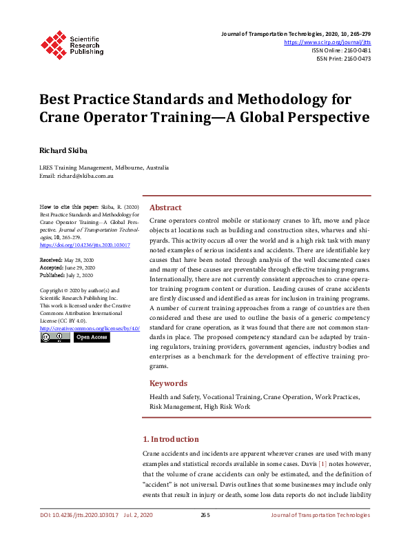(PDF) Best Practice Standards and Methodology for Crane Operator ...