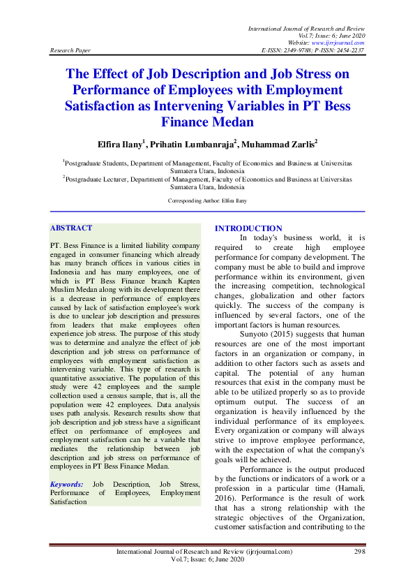 (PDF) The Effect of Job Description and Job Stress on Performance of ...