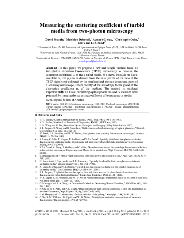 (PDF) Measuring the scattering coefficient of turbid media from two ...