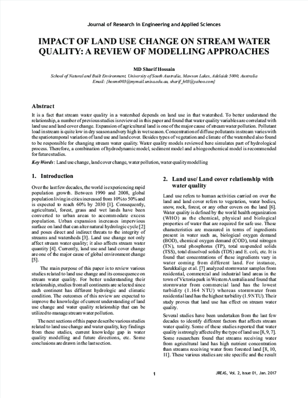 (PDF) IMPACT OF LAND USE CHANGE ON STREAM WATER QUALITY: A REVIEW OF ...