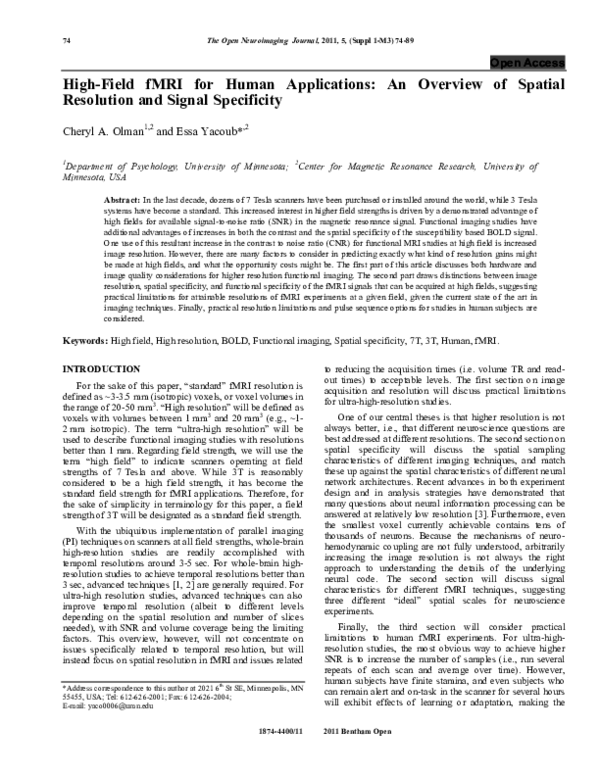 (PDF) High-Field fMRI for Human Applications: An Overview of Spatial ...