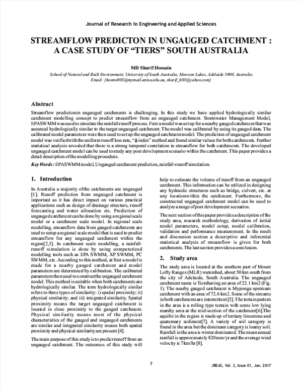 (PDF) STREAMFLOW PREDICTON IN UNGAUGED CATCHMENT : A CASE STUDY OF ...