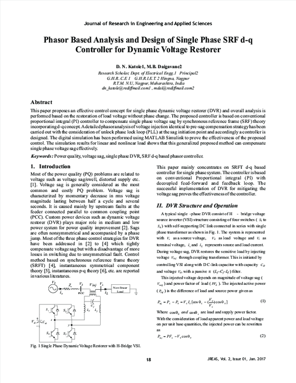 (PDF) Phasor Based Analysis and Design of Single Phase SRF d-q ...