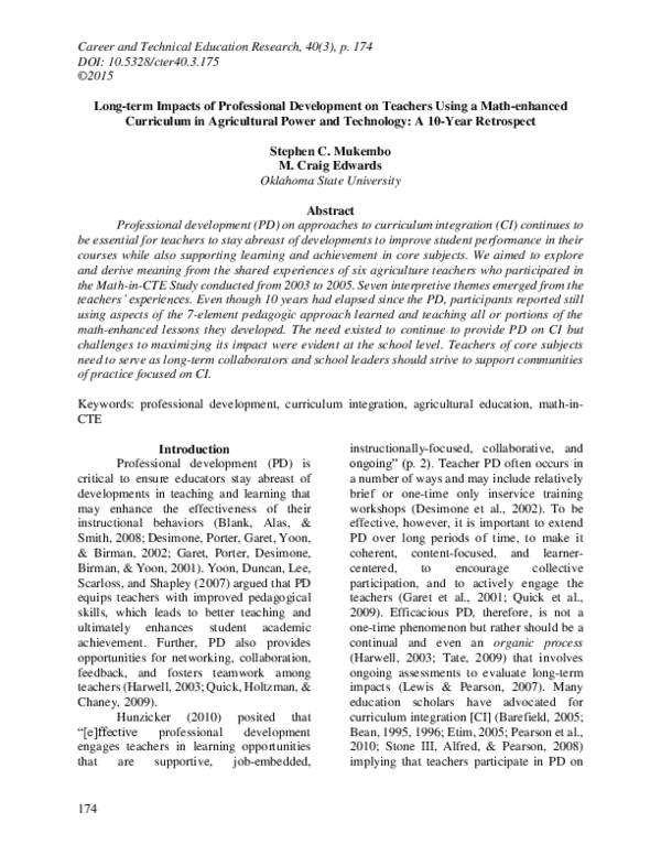(PDF) Long-term Impacts of Professional Development on Teachers Using a ...