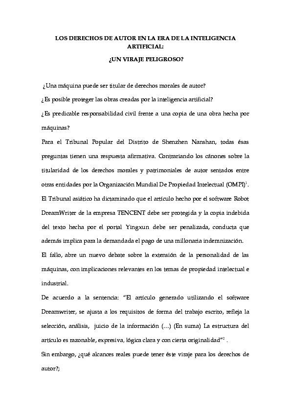 (DOC) LOS DERECHOS DE AUTOR EN LA ERA DE LA INTELIGENCIA ARTIFICIAL ¿UN ...