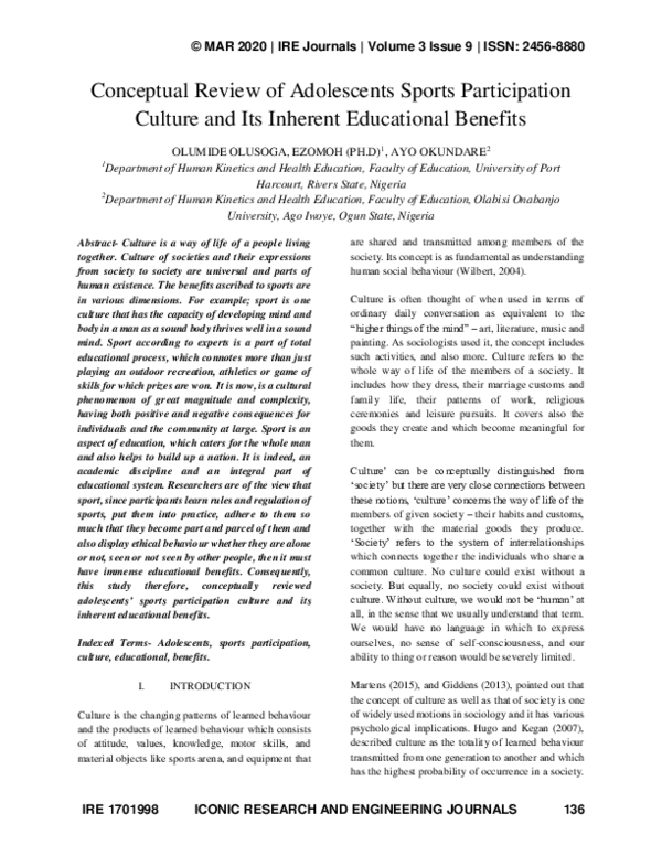 (PDF) Conceptual Review of Adolescents Sports Participation Culture and ...