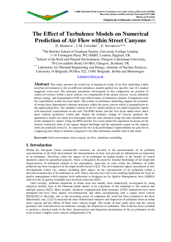 (PDF) The effect of turbulence models on the numerical prediction of ...