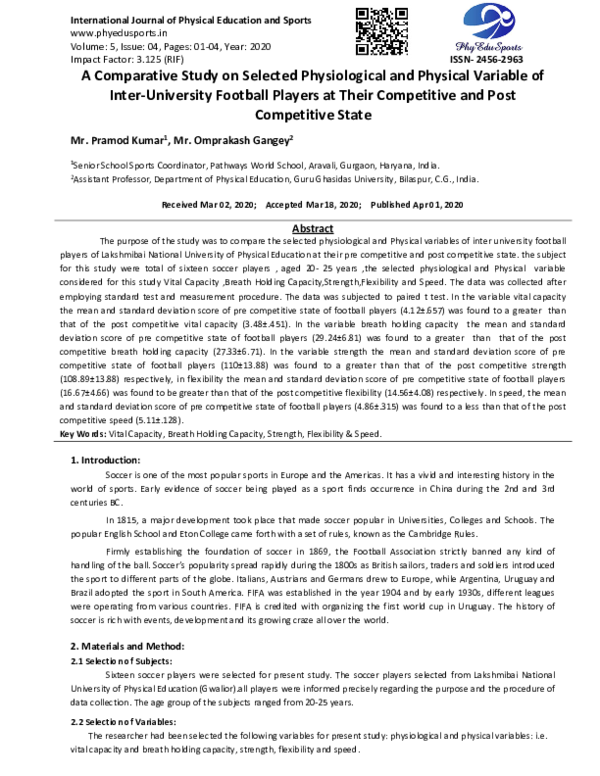 (PDF) A Comparative Study on Selected Physiological and Physical ...