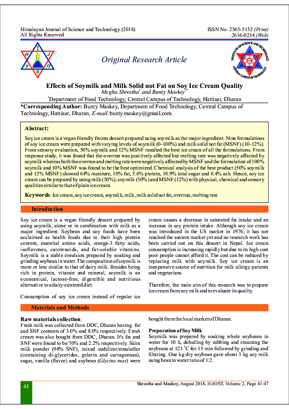(PDF) Effects of Soymilk and Milk Solid not Fat on Soy Ice Cream Quality