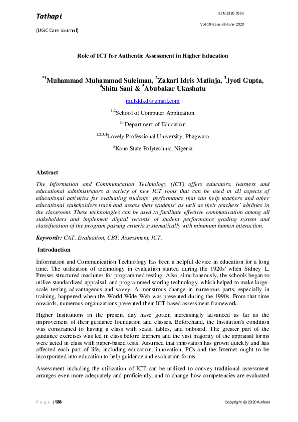 (PDF) Role of ICT for Authentic Assessment in Higher Education