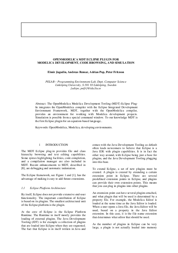 (PDF) OpenModelica MDT Eclipse Plugin for Modelica Development, Code ...