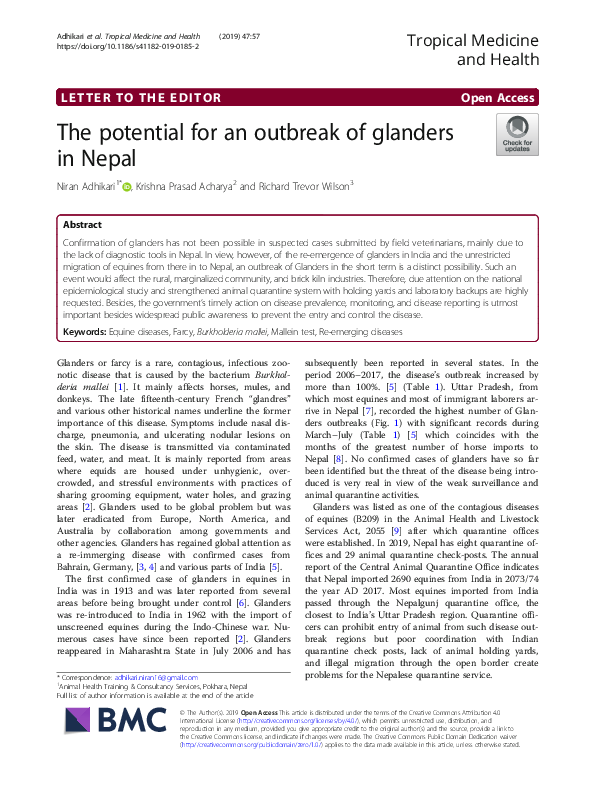 (PDF) The potential for an outbreak of glanders in Nepal