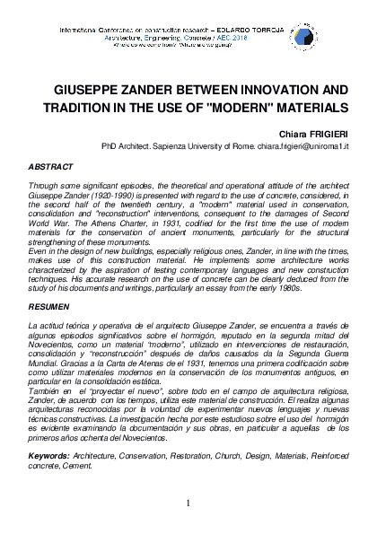 (PDF) Giuseppe Zander between innovation and tradition in the use of ...