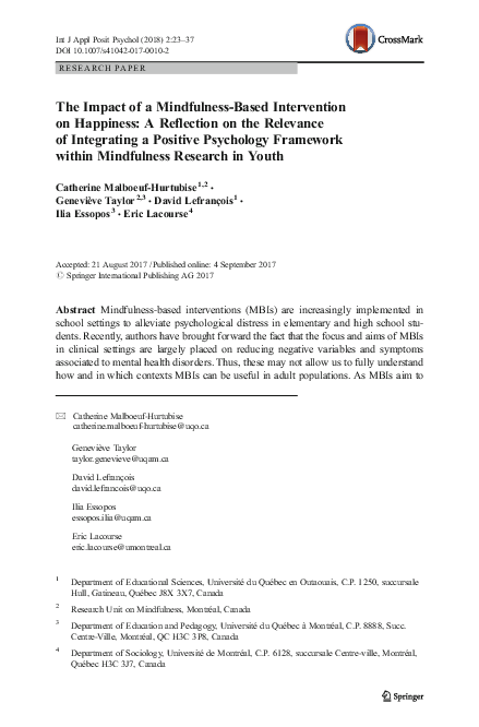 (PDF) The impact of a mindfulness-based intervention on happiness: A ...