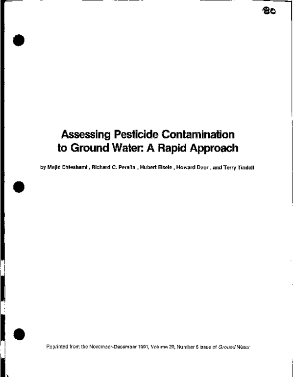 (PDF) Assessing Pesticide Contamination to Ground Water A Rapid