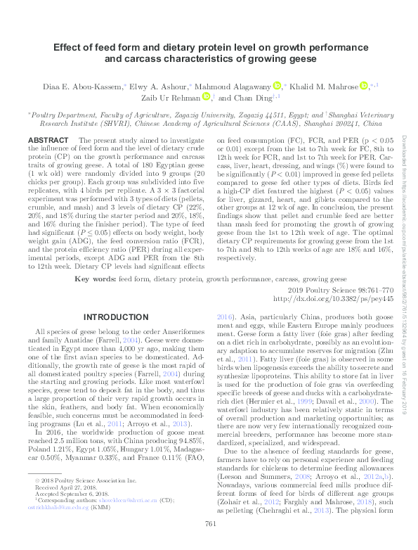 (PDF) Effect of feed form and dietary protein level on growth ...