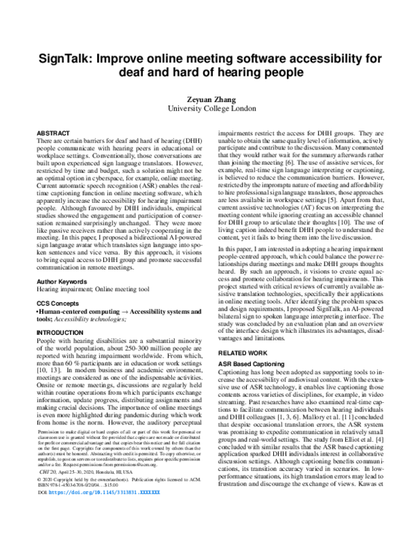 (PDF) SignTalk: Improve online meeting software accessibility for deaf ...