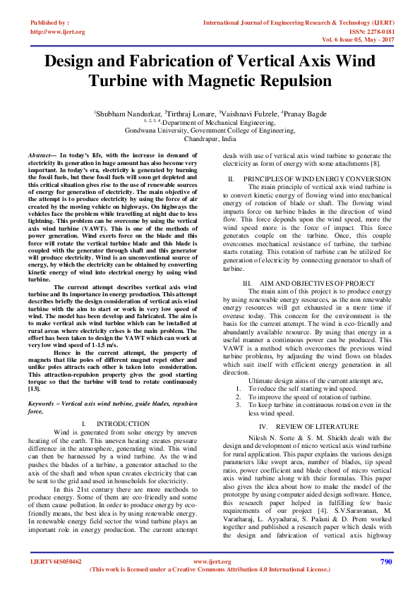 (PDF) Design and Fabrication of Vertical Axis Wind Turbine with ...